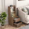 Tall Nightstand with Charging Station,Modern Bedside Tables with Storage Shelves & 2 Drawers for Bedroom,Brown