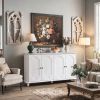 Vintage Distressed White Farmhouse Sideboard Buffet Cabinet, 4 Decorative Curved Doors Closed Storage Credenza Cupboard