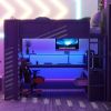 Wood Full Size Gaming Loft Bed with Desk, Multi-storage Shelves, LED and Charging Station, Dark Gray(Old SKU:SM000374AAE)