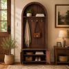 Arched Top Hall Tree with Bench and Shoe Storage,mudroom bench with storage,70.3"Arch Coat Rack with 4 Metal Hooks and 2 Fluted Doors