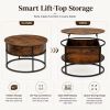 Lift-Top Coffee Table Round Center Table with Hidden Compartment Storage Shelf for Living Room, Rustic Brown