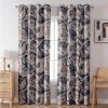 Navy and Beige Vintage Leaf Semi-Blackout Curtain Set, 2 Panels 52 x 84 Inches Each