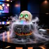 Halloween Skull Mist Cauldron Decor, Resin Witch Cauldron with Built-in Mist Maker & Green LED Lights