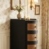 3-Drawer NightStand Wood End Table with Rattan Drawers Side Table for Living Room Bedroom Rustic Style Furniture
