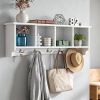 Wall-Mounted Coat Rack with Storage Compartments & Double Hooks, Rustic Brown Wooden Entryway Organizer Shelf for Home Bathroom Mudroom
