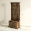 Hall Tree with Coat Rack, Storage, and Sitting Bench, Rustic Brown