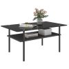Modern Rectangular Glass Coffee Table with Tempered Glass Top and Wood Shelf, 38.6-Inch Center Table for Living Room, Black