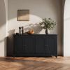Black Farmhouse Sideboard Buffet Cabinet, 4 Door Vintage Storage Credenza with Decorative Curved Raised Panel Doors