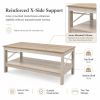 Coffee Table with Open Storage Shelf,2-Tier Rustic Farmhouse Center Table for Living Room, Natural Oak