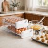 Egg Holder for Refrigerator, 2-Layer Drawer Egg Storage Box, 36 Egg Capacity, Food Grade PP, Clear Body with White Drawers, 12 x 6.9 x 6 Inches