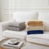 Gold Knitted Throw Blanket for Couch, Soft, Cozy Machine Washable 100% Cotton Sofa Blanket, Heavy 2.5lb Weight, Laundry Bag Included