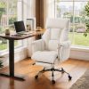 Executive Office Chair, Reclining Computer Chair with Footrest, High Back, Headrest, Adjustable Height, Cream White