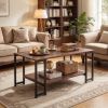 Modern Open Shelf Accent Table for Apartment Living Room Bedroom Hallway - Rustic Pine Wood Coffee Table with Storage