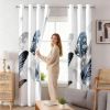 Blue Feather Print Semi-Blackout Curtain Set, 2 Panels 52 x 84 Inches Each