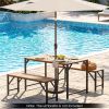51" Acacia Wood Dining Table with Umbrella Hole & Metal Support for Garden