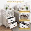 White Nightstand with 2 Drawers and Open Shelf, Bedside Table with Solid Feet, Modern Night Stand End Table for Bedroom, Living Room, Home Office