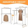 Clothes Rack, Double Rods Rolling Clothing Rack, Portable Garment Rack with Wheels, Adjustable Height & Width, for Bedroom Laundry Room, White