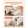Oval Storage Ottoman Bench, Foldable Teddy Fleece End of Bed Bench, Folding Upholstered Bed Ottoman Chest with Large Storage Space, Supports 660 lbs
