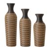 Hand-Woven PVC Rattan Vases, Set of 3 Decorative Floor Vases