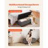 Storage Ottoman Bench, Button-Tufted End of Bed Bench with Side Bags, Flip-up Upholstered Storage Chest with Metal Frame
