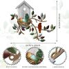 Birds Wall Metal Decor Outdoor Art Hanging Metal Tree with Birdhouse for Living Room Tree Leaf Wall Decor for Indoor Outdoor Garden(White)