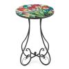 14 Inch Tulip Mosaic Side Table, Round Iron Top with Butterfly Legs, Indoor Outdoor Accent End Table