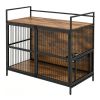 Furniture Style Dog Crate with 360 Rotatable Adjustable Height Bowls, Heavy-Duty Metal Dog Kennel with Dual Safety Locks