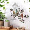 Birds Wall Metal Decor Outdoor Art Hanging Metal Tree with Birdhouse for Living Room Tree Leaf Wall Decor for Indoor Outdoor Garden(White)