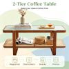 Rattan Coffee Table with Tempered Glass Top And Storage Shelf Modern Outdoor Indoor Living Room Furniture