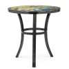19.5 Inch Hummingbird Mosaic Side Table, Round Iron Top with Tripod Legs, Indoor Outdoor Accent End Table