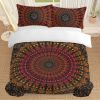 3 pcs Bohemian Mandala Duvet Set, Red Orange Black Floral Mandala Bedding Set, Double-Sided Boho Ethnic Bedspread with Pillow Shams