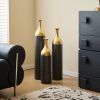 3-Piece Handcrafted Metal Floor Vase Set, Black & Gold Honeycomb Pattern Vases (24.8"/30.31"/34.25") for Living Room Entryway