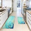 Kitchen Rugs and Mats Set of 2 Teal Marble Gold Anti Fatigue Mat PVC Non Slip Turquoise Foam Cushioned Kitchen Mats for Floor Dining Room Home Office
