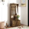 Hall Tree with Coat Rack, Storage, and Sitting Bench, Rustic Brown