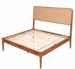 Boho Rattan Wooden Brown Bed Frame with Wooden Slat Support Full  Size Bedroom Furniture