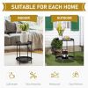 2-Tier Patio Side Table, Outdoor Metal Round Small Coffee Table with Removable Tray