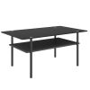 Modern Rectangular Glass Coffee Table with Tempered Glass Top and Wood Shelf, 38.6-Inch Center Table for Living Room, Black