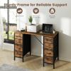 47 Inch Computer Desk with 8 Fabric Drawer, Home Office Desk with Power Outlets, Large Storage,Rust