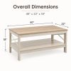 Coffee Table with Open Storage Shelf,2-Tier Rustic Farmhouse Center Table for Living Room, Natural Oak
