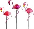 3 Pack Flamingo Solar Lights, Metal Garden Stakes Figurine Lights, Decorative Waterproof Yard Decorations for Pathway, Patio, Outdoor