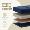 Midnight Blue Linenette Fabric Folding Storage Ottoman Bench with Footrest,
