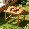 17 Acacia Wood Outdoor Side Table, Square Slatted Patio End Table with Drainage Design