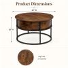 Lift-Top Coffee Table Round Center Table with Hidden Compartment Storage Shelf for Living Room, Rustic Brown