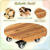 Heavy Duty Acacia Wood Rolling Plant Stand 360° Lockable Casters for Home Garden