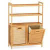 Natural Bamboo Tilt Out Laundry Hamper Cabinet with 2 Removable 7 Gallon Fabric Baskets