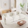 Mid-Century Modern Couch 3-Seater Sofa with 2 Armrest Pillows and 3 Toss Pillows, Couch for Living Room White Chenille
