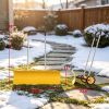 Yellow 37 Inch Wheeled Aluminum Snow Pusher with Adjustable Ergonomic Handle