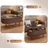 Fluted Lift Top Coffee Table with Hidden Compartment, Wooden Center Table, Modern Oval Lift Tabletop for Home Living Room Office, Walnut Color