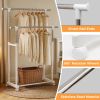 Clothes Rack, Double Rods Rolling Clothing Rack, Portable Garment Rack with Wheels, Adjustable Height & Width, for Bedroom Laundry Room, White