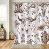 Western Cow Skull Shower Curtain, Brown Rustic Country Farmhouse Tribal Abstract Wildflower Shower Curtains